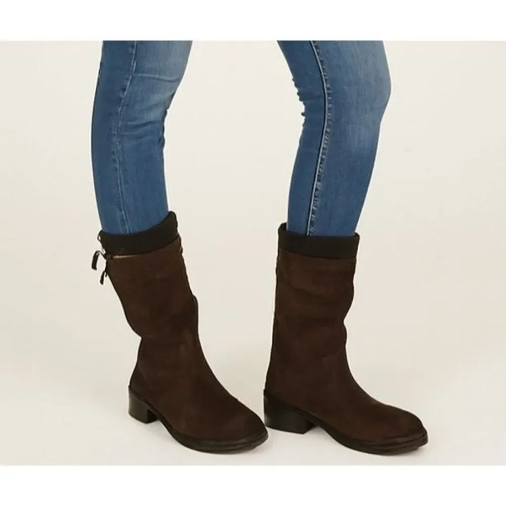 Lands End Boots Suede Leather Brown Sweater Top Winter Snow Kids Size 3 M YOUTH
